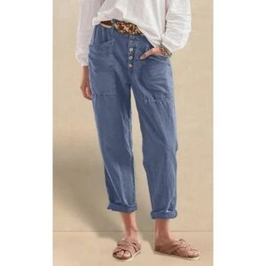 Lintco Linen Simple Button Fly Lagenlook Trousers HEIDI Dusty Blue
